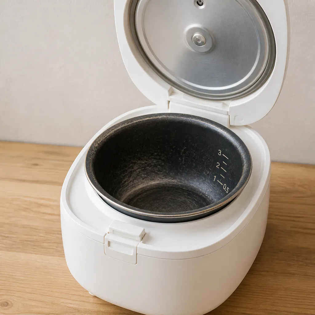内釜のコーティングが薄くなった3合炊きの炊飯器