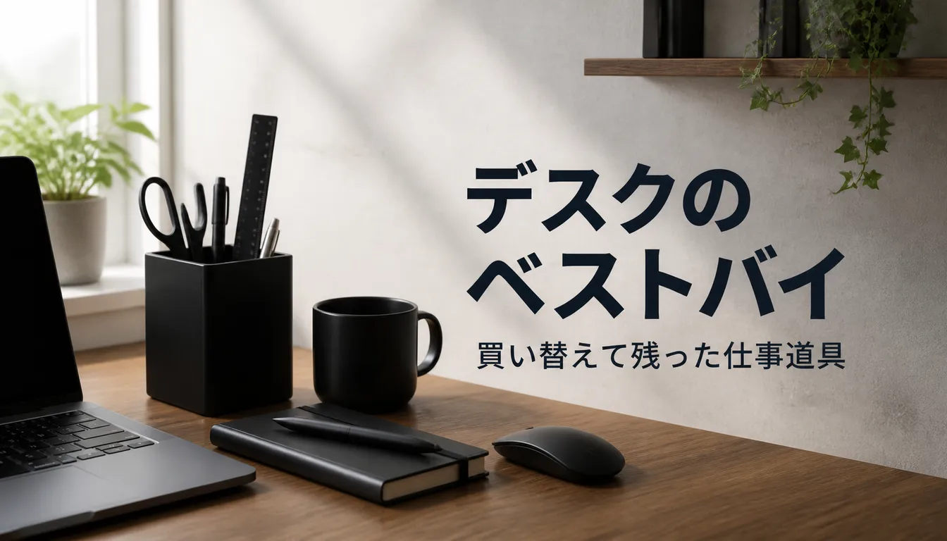 黒い小物で整えられた片付いた作業デスク