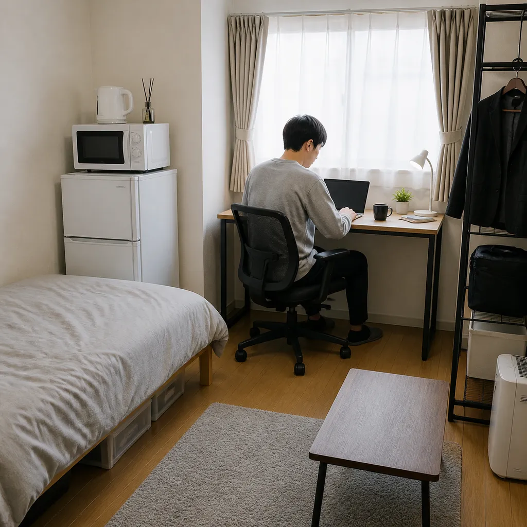 必要な家電だけをそろえた一人暮らしの部屋