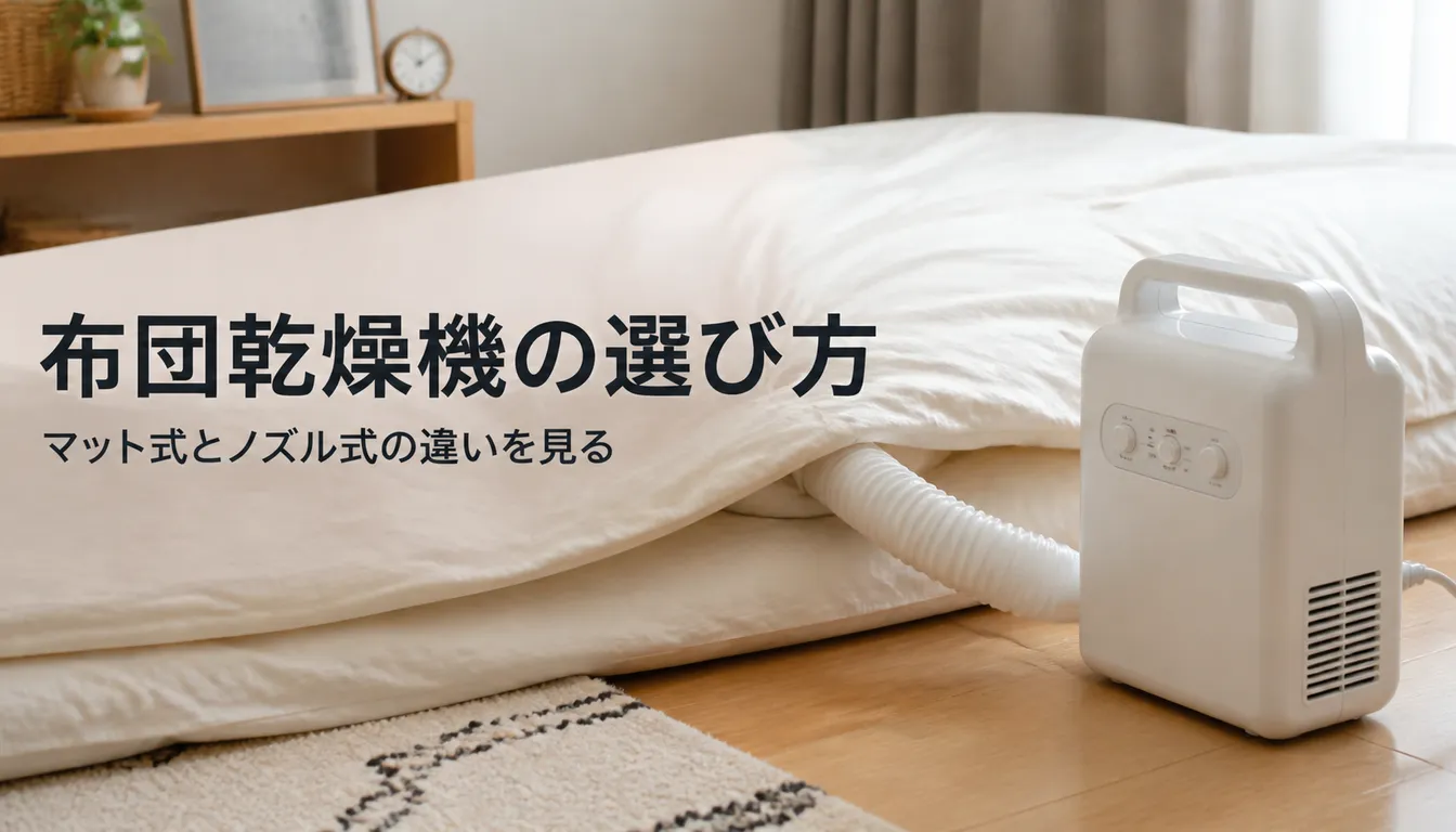 布団にノズルを差し込んだ白い布団乾燥機