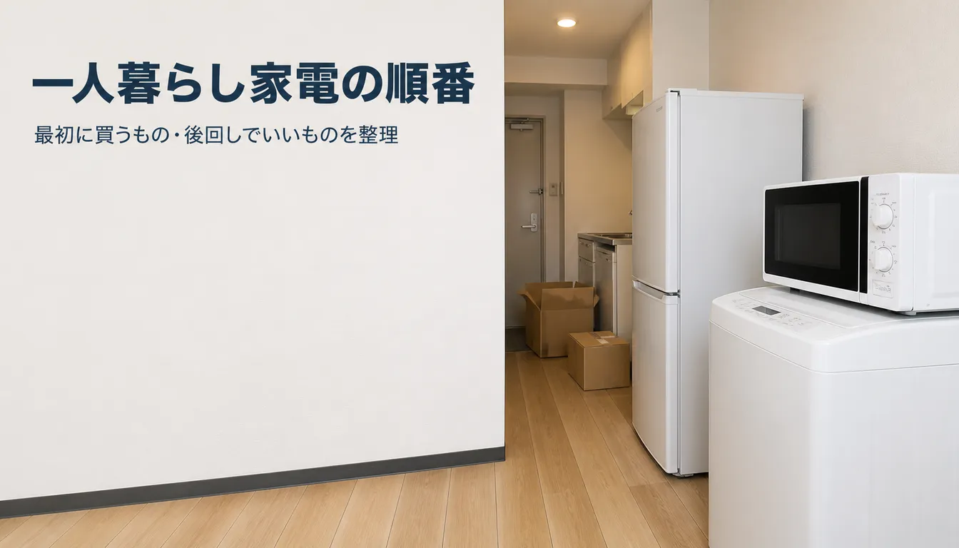 何もない部屋に置かれた小型冷蔵庫と洗濯機
