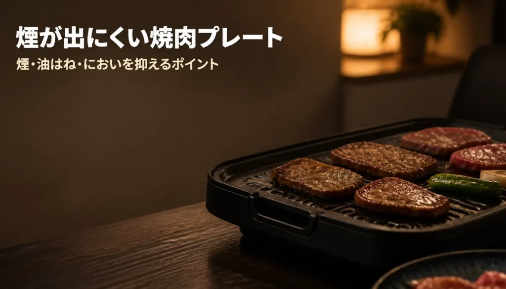穴あきプレートで肉を焼く卓上の無煙焼肉グリル