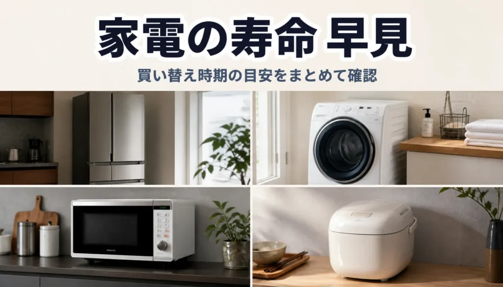 主要家電の寿命目安をまとめた早見表のイメージ