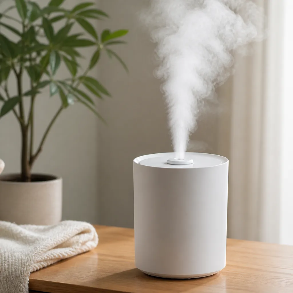 細かい霧を吹き出す円筒型の超音波式加湿器