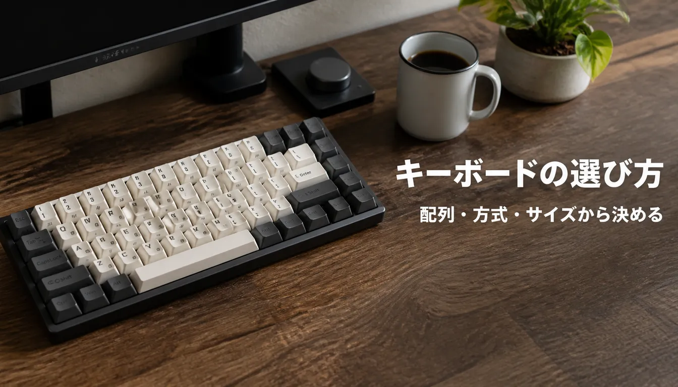 ベージュと濃灰のキーキャップを備えたテンキーレスキーボード