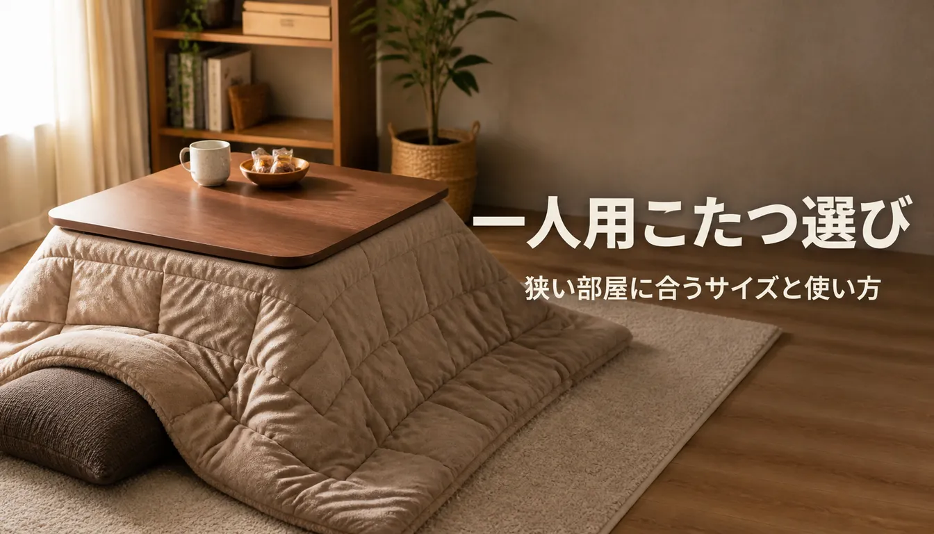 布団をかけた木目調の小さな正方形こたつ
