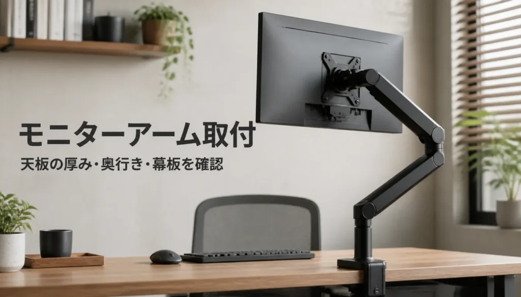 関節が伸びたマットブラックのモニターアーム