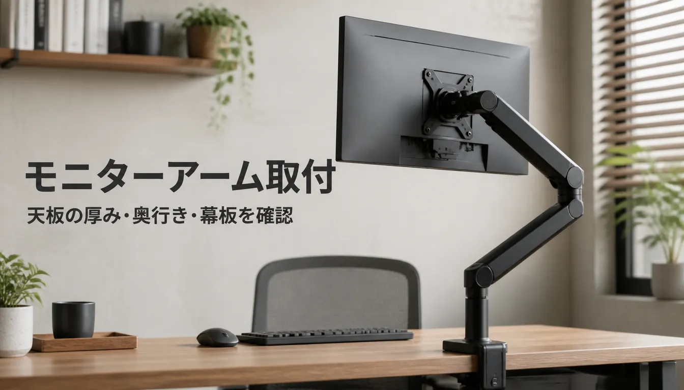 関節が伸びたマットブラックのモニターアーム