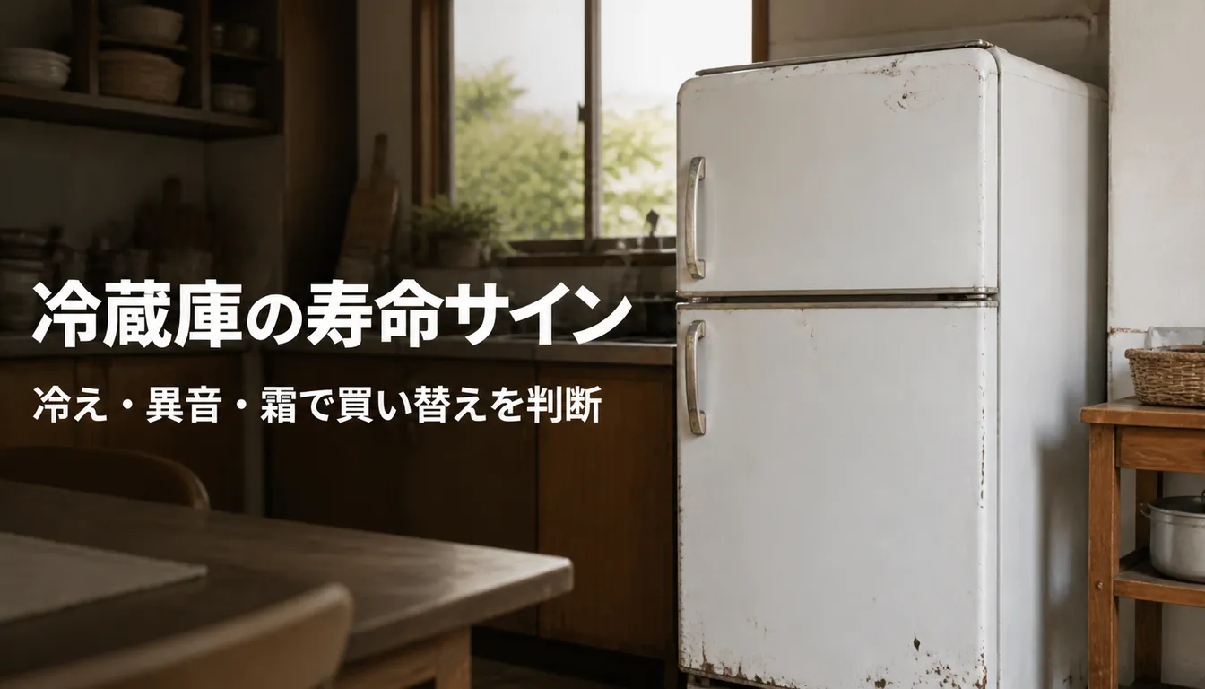 塗装がくたびれた白い2ドア冷蔵庫