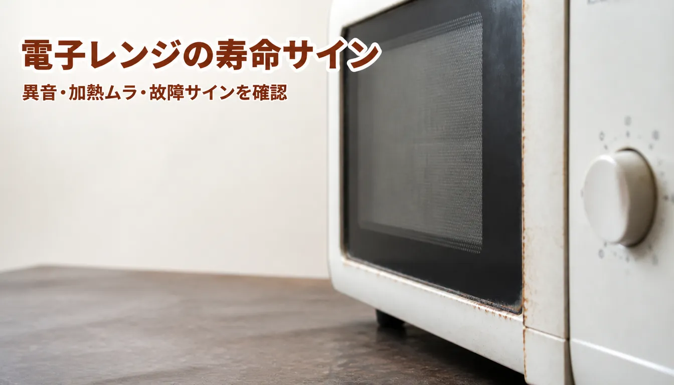 扉のふちが錆びかけた白い電子レンジ