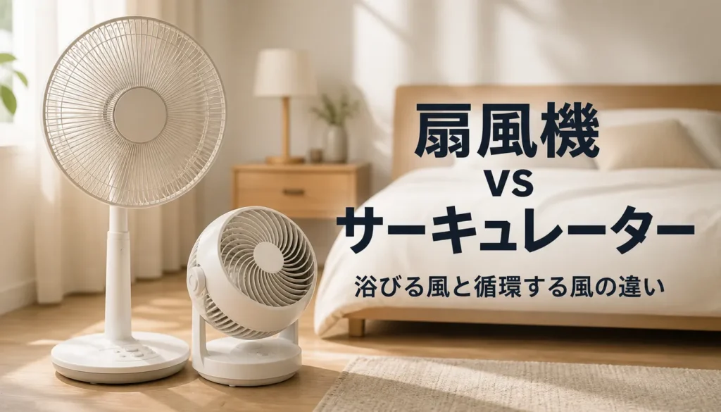 扇風機とサーキュレーターを並べて比較したイメージ
