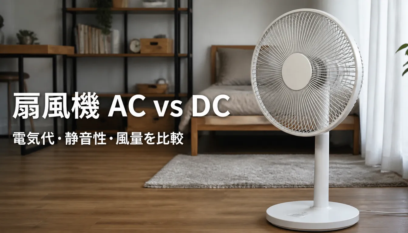 背の高い白いDCモーター扇風機の全体像