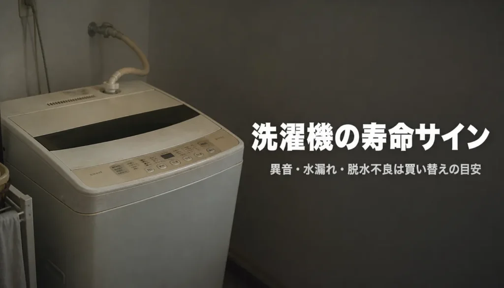 使い込まれて色あせた白い縦型洗濯機