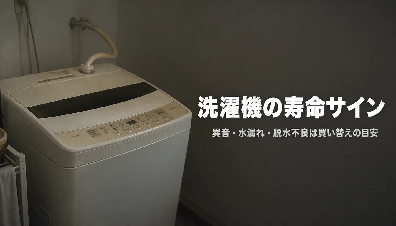 使い込まれて色あせた白い縦型洗濯機