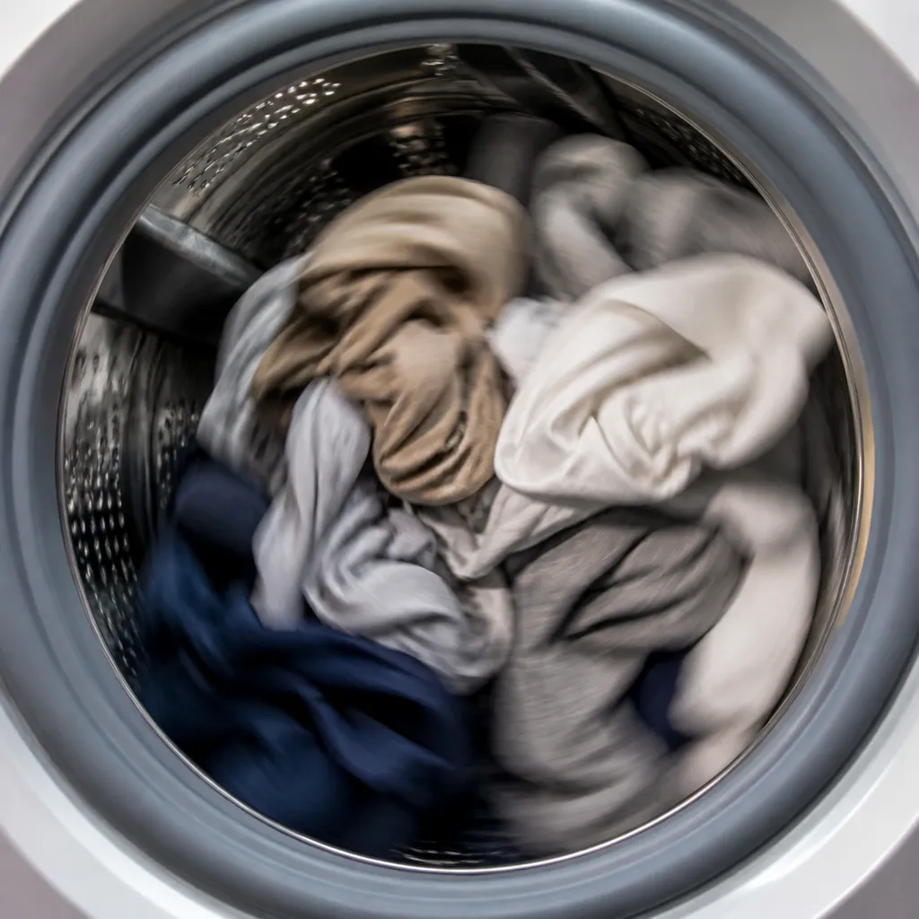 洗濯物が偏ったまま回る洗濯槽の様子