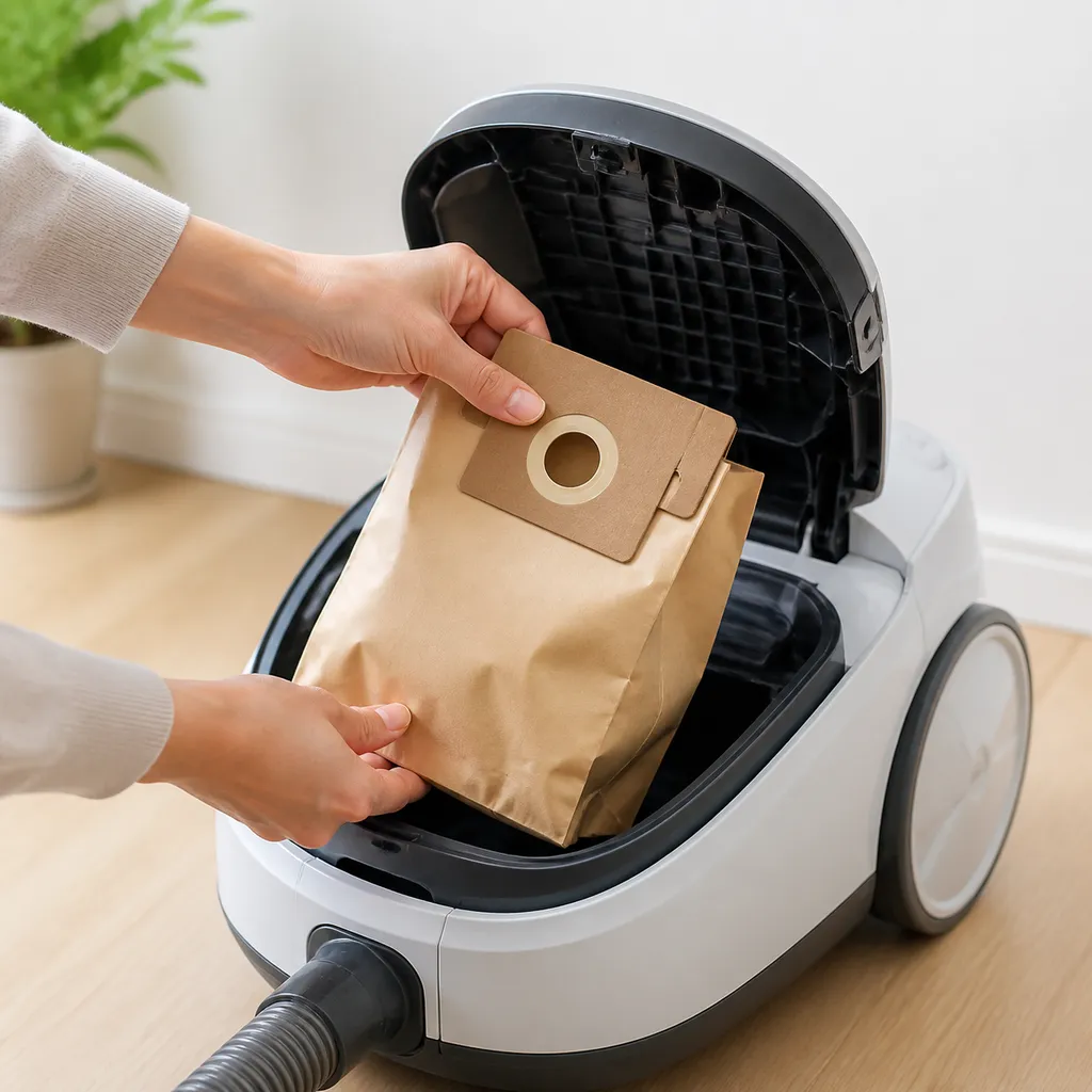 口を閉じて取り外す掃除機用の紙パック