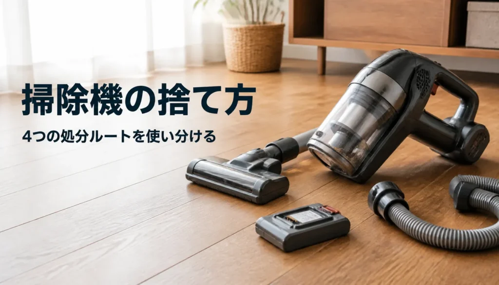 使い終わったスティック掃除機と外したバッテリー