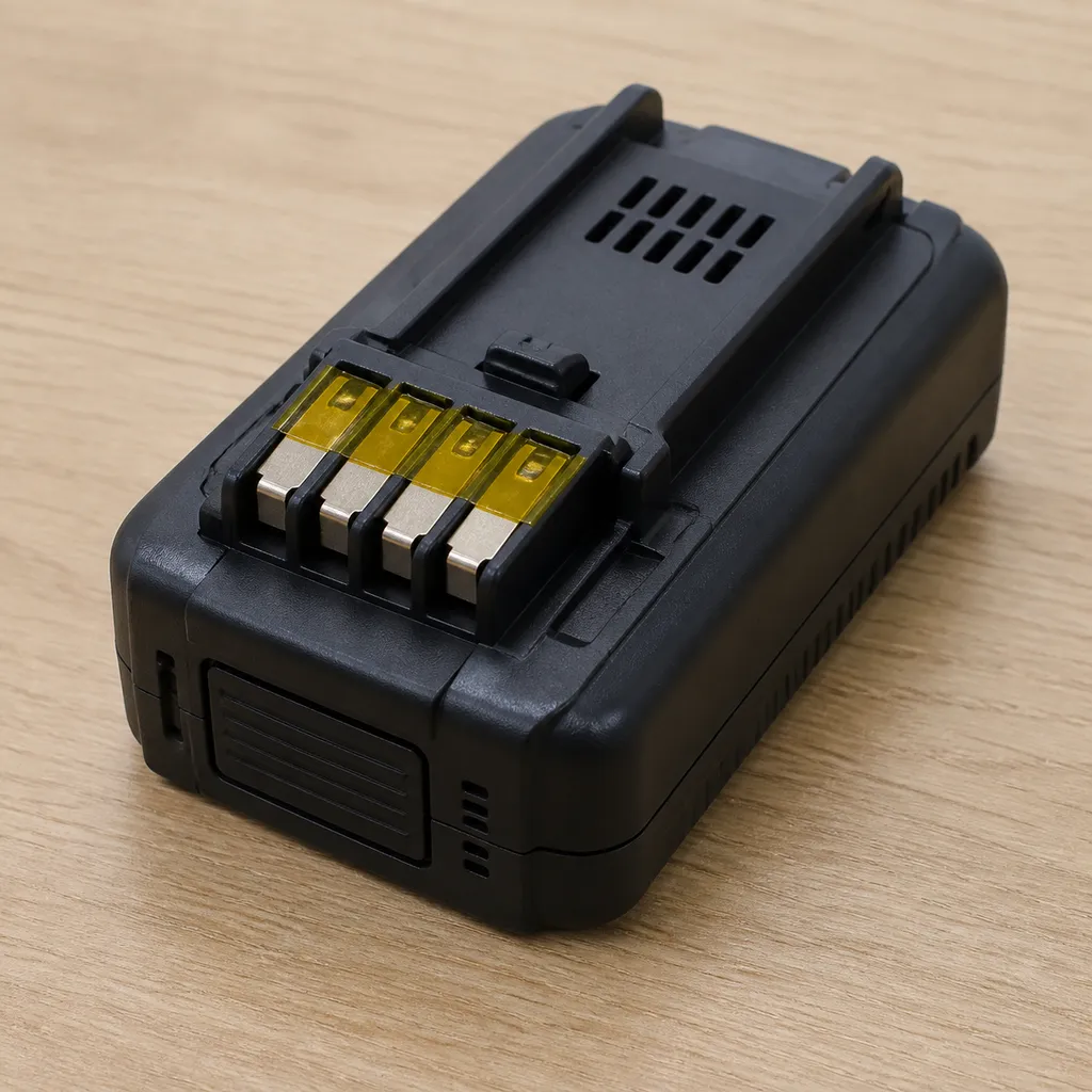 端子にテープを貼った掃除機用リチウムイオン電池