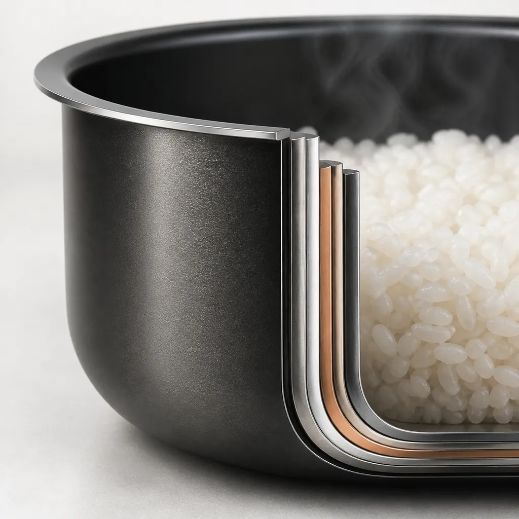 厚みのある多層構造の炊飯器の内釜