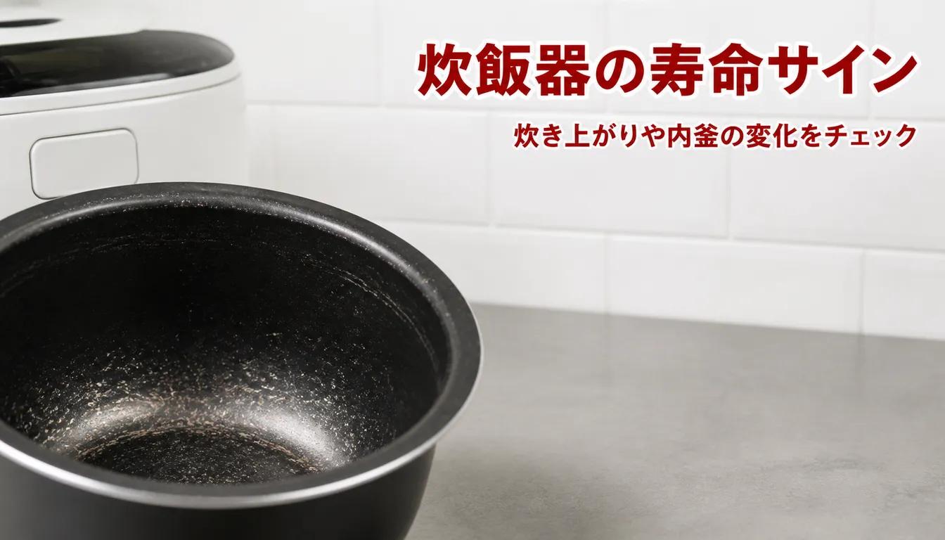 蓋を開けた白い炊飯器と使い込まれた内釜