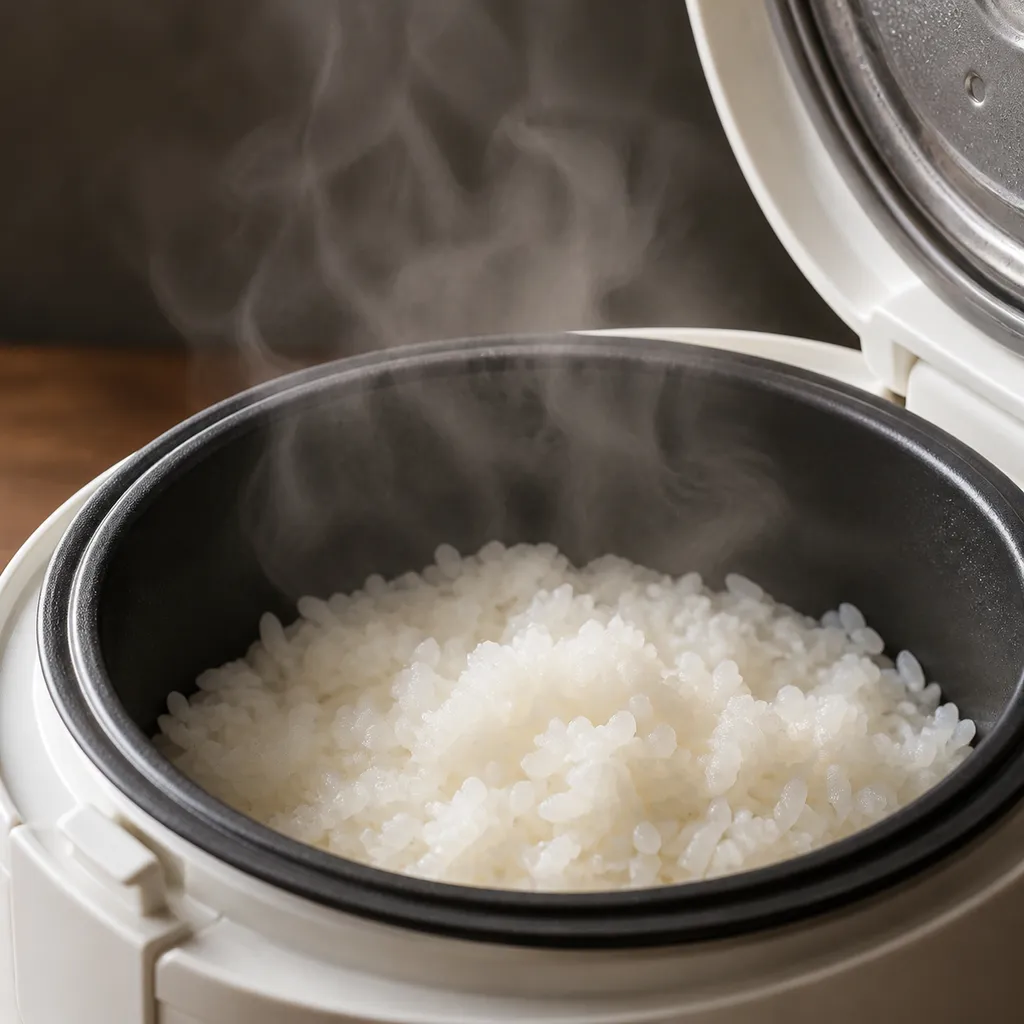 炊き上がって湯気の立つ白いご飯