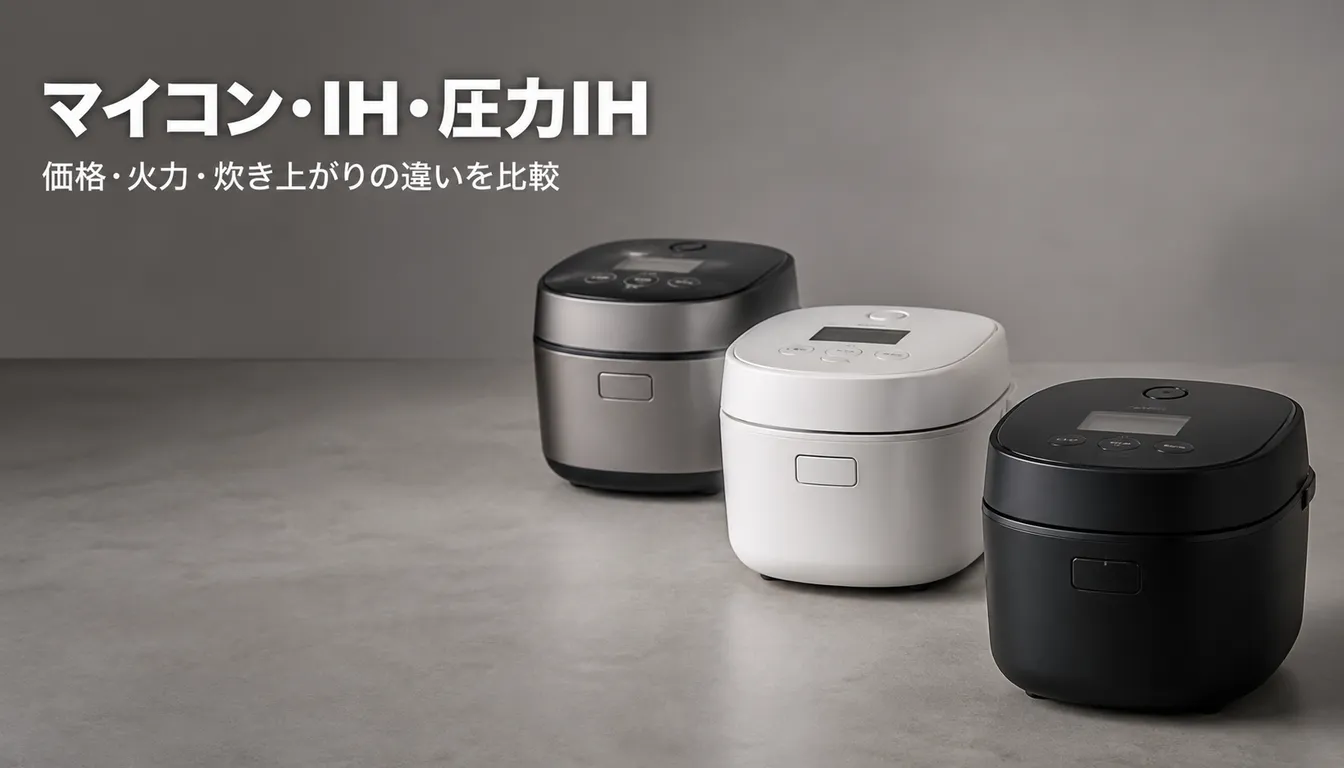 大きさの異なる炊飯器を並べて比較したイメージ