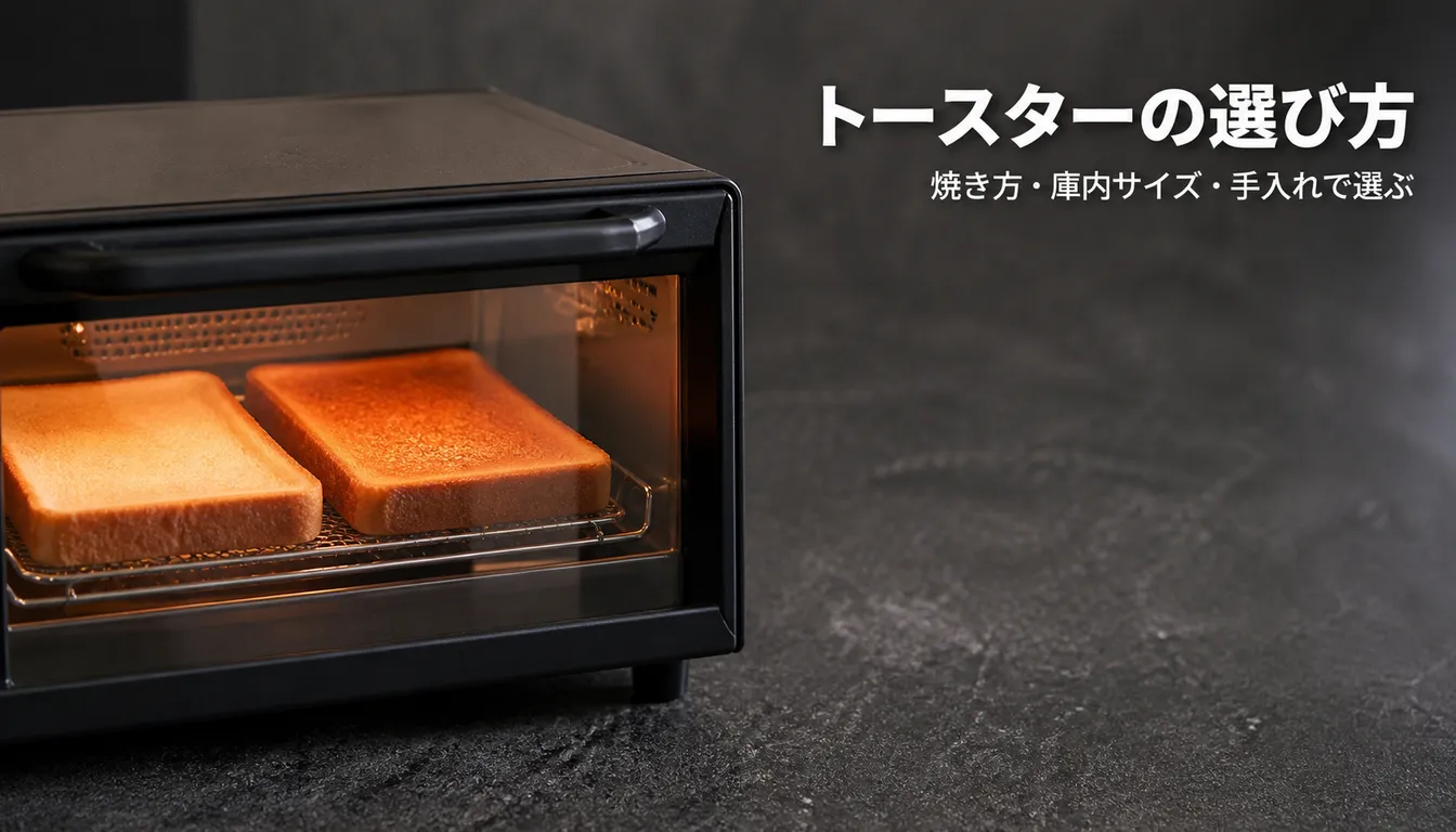 ガラス扉とダイヤルが付いたオーブントースター